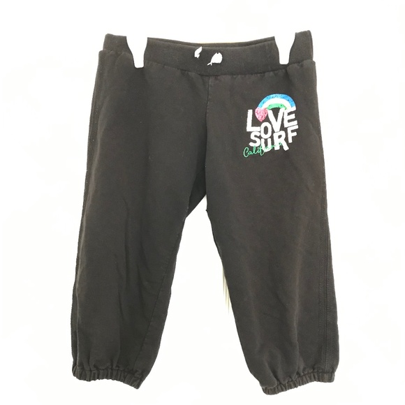 Y2K 360 SURF Love Surf California Low Rise Capri Pants S Black Rainbow Heart - Picture 1 of 12